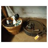 Drain pan, filter wrenches, metal oil cans, air