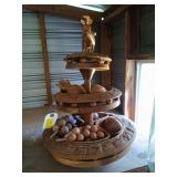 Wood 3 tier lazy Susan with wood fruit 23"