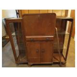 English drop front Secretariat curio cabinet,