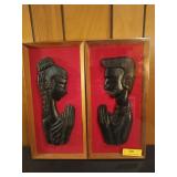 2 pcs carved wood Asian wall art 16x8