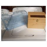 Wooden trash bag holder and fluid container