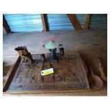 Carved wood Oriental serving tray set 14x22