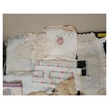 Asst doilies, tablecloths, pillow cases