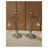 Eight and a half inch brass dragon candle stands