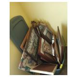 Plastic tub w/ lid of assorted picture frames,