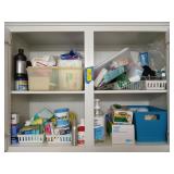 Cabinet contents: rubbing alcohol, peroxide, hand