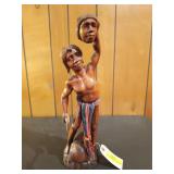 Carved wood warrior statue 19"