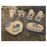 Blue Rooster Sugar/Creamer, S & P, Butter dish,