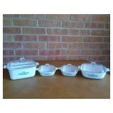 4 CorningWare bowls w/ lids: 1.5 qt, 1 qt, 2 ct
