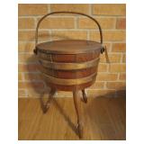 Old wooden bucket table / sewing box 20 x 13