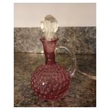 Fenton cranberry glass hobnail cruet 7"