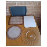 2 pcs pampered chef, glass tray, cutting board,