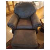 Faux leather chair and ottoman, chair reclines