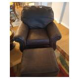 Faux leather chair and ottoman, chair reclines