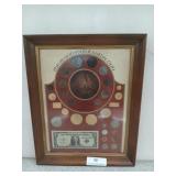 Framed bicentennial collection of coins and