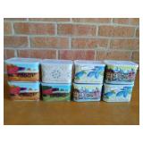 Collector coffee tins, asst glass items, etc