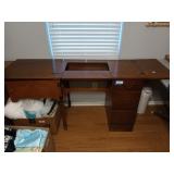 Three drawer, folding sewing machine table,