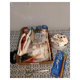 Flat of assorted sewing odds and ends, includes
