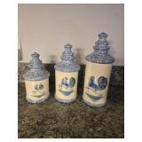 Blue stipple rooster canister set