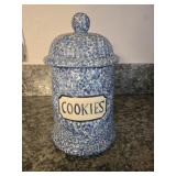 Blue Stipple 11" Cookie Jar L A Pottery-Rare
