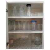 3 shelves of glassware, 2 tervis tumblers