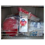 Plastic bowls, cutlery, foil serving pans, etc