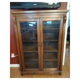 2 door oak cabinet w/ glass door inserts, 4
