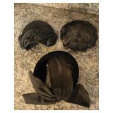3 ladies hats in old hat box