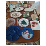 Box of asst seasonal serving items / decor