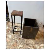 Wooden box and a small stool with metal legs