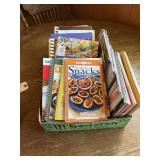 Basket of cookbooks and random reading