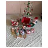 Christmas decor, including small metal basket,