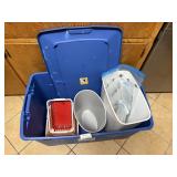 Large bin with lid with trash cans and some