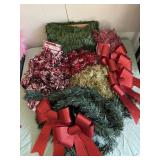 Christmas decor; tinsel, garland, bows, and