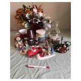 Christmas decor, snowman, flowers and snow globe