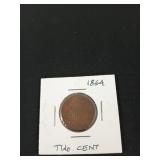 1864 large two cent coin VF
