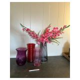 Four beautiful vases; flowers included