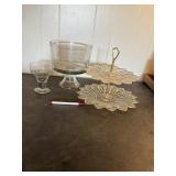 Decorative glassware; two tier plate, large bowl
