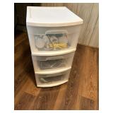 Rolling 3 drawer bin with assortment of cords,