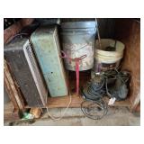 Under cabinet contents two sump pumps, two box