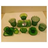 Asst green glass items