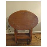 4 pc set wood tv trays on stand