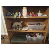 Contents of 3 shelves: ceramic bird collection,