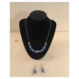 Pretty blue 18 inch necklace and earring set