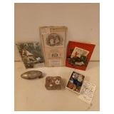 Trinket boxes, old buttons, vintage calendar