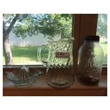 Kerr 2 qt? mason jar w/ zinc lid, glass pitcher,