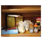 2 cabinets of food, coffee filters, coffee