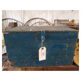 Wooden box with some kids games and magazines