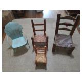 4 asst doll chairs 7" - 12" tall