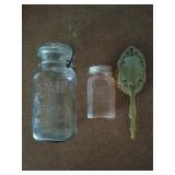 Ball qt jar, pink glass salt shaker, vintage